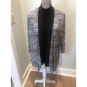 Chicos Easywear Womens Open Front Cardigan Topper Black White 3 Long Sleeve XL